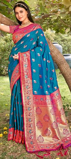Festive, Traditional Blue color Saree in Art Silk, Silk fabric with South Weaving, Zari work : 1928927
