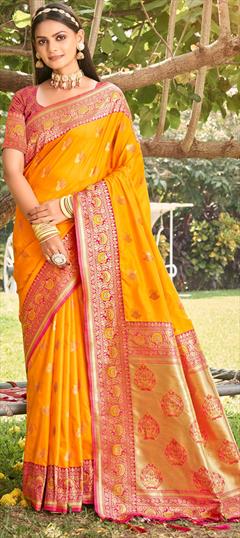 Festive, Traditional Yellow color Saree in Art Silk, Silk fabric with South Weaving, Zari work : 1928928