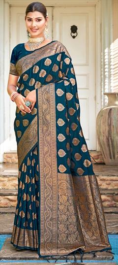 Party Wear, Traditional Blue color Saree in Art Silk, Silk fabric with South Weaving, Zari work : 1928985