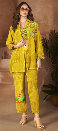 Casual Green color Co-ords Set in Muslin fabric with Bugle Beads, Printed work : 1929148
