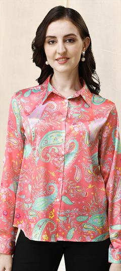 Summer Blue, Pink and Majenta color Tops and Shirts in Satin Silk fabric with Printed work : 1929179