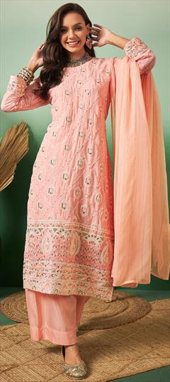 Festive, Party Wear Pink and Majenta color Salwar Kameez in Georgette fabric with Pakistani, Straight Embroidered, Resham, Sequence, Thread work : 1929198