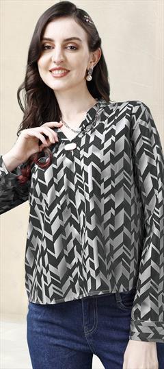 Summer Black and Grey color Tops and Shirts in Polyester Silk fabric with Printed work : 1929217