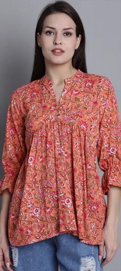 Summer Orange color Tops and Shirts in Cotton fabric with Printed work : 1929334