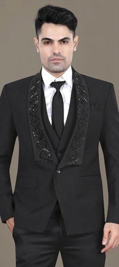 Party Wear Black and Grey color Blazer in Rayon fabric with Bugle Beads, Embroidered, Thread work : 1929388