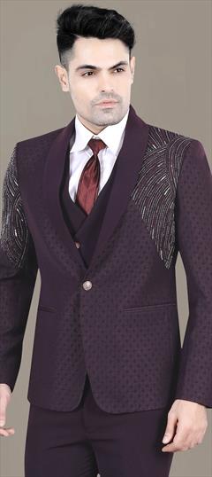 Party Wear Red and Maroon color Blazer in Rayon fabric with Bugle Beads, Embroidered, Thread work : 1929390