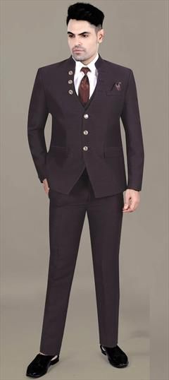Party Wear Red and Maroon color 3 Piece Suit (with shirt) in Rayon fabric with Thread work : 1929397