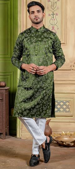 Party Wear Green color Kurta Pyjamas in Art Silk fabric with Embroidered, Sequence, Zari work : 1929400