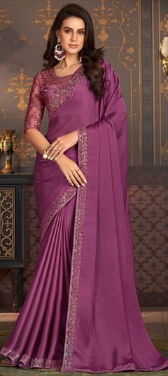 Engagement, Reception, Wedding Purple and Violet color Saree in Chiffon fabric with Classic Resham, Sequence, Thread work : 1929608
