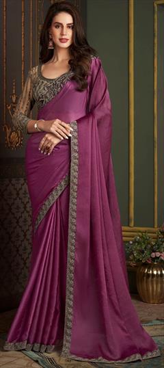 Engagement, Reception, Wedding Purple and Violet color Saree in Chiffon fabric with Classic Resham, Sequence, Thread work : 1929611
