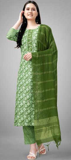 Festive, Party Wear Green color Salwar Kameez in Rayon fabric with Straight Embroidered, Printed, Sequence, Thread work : 1929792