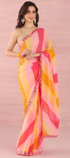 Casual Multicolor color Saree in Georgette fabric with Classic Mirror, Printed work : 1930011
