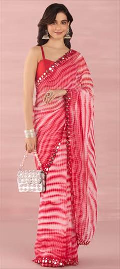 Casual Pink and Majenta color Saree in Georgette fabric with Classic Mirror, Printed, Tye n Dye work : 1930012