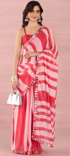 Casual White and Off White color Saree in Georgette fabric with Classic Mirror, Printed work : 1930013