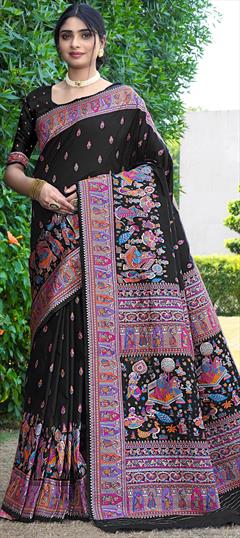 Traditional, Wedding Black and Grey color Saree in Silk fabric with South Printed work : 1930054