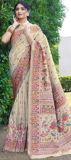 Traditional, Wedding White and Off White color Saree in Silk fabric with South Printed work : 1930055