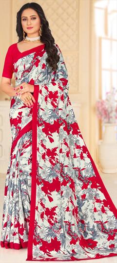 Casual, Traditional White and Off White color Saree in Crepe Silk fabric with Classic Floral, Printed work : 1930102