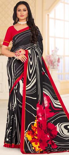 Casual, Traditional Black and Grey color Saree in Crepe Silk fabric with Classic Printed work : 1930103