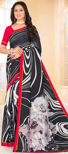 Casual, Traditional Black and Grey color Saree in Crepe Silk fabric with Classic Floral, Printed work : 1930104