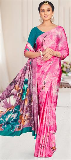 Casual, Traditional Pink and Majenta color Saree in Crepe Silk fabric with Classic Floral, Printed work : 1930106
