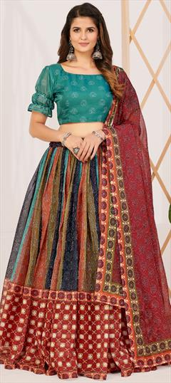Festive, Party Wear, Traditional Multicolor color Lehenga in Silk fabric with Flared Printed work : 1930179