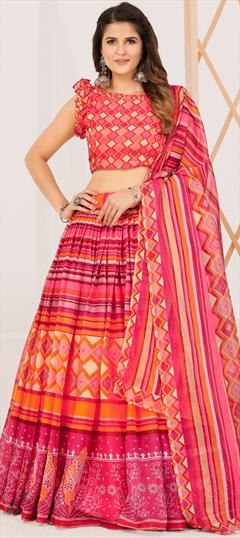 Festive, Party Wear, Traditional Multicolor color Lehenga in Silk fabric with Flared Floral, Printed work : 1930182