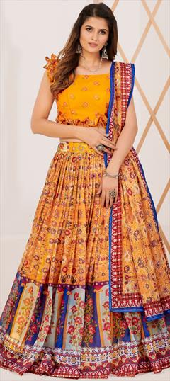 Festive, Party Wear, Traditional Multicolor color Lehenga in Silk fabric with Flared Printed work : 1930183