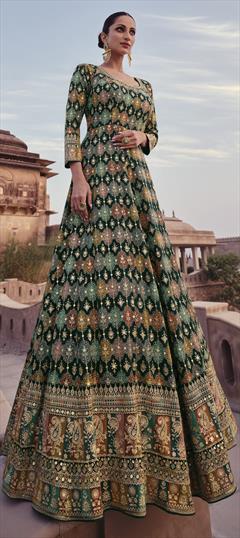 Reception, Wedding Green color Gown in Georgette fabric with Embroidered, Resham, Sequence, Thread work : 1930197