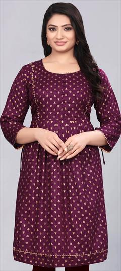 Casual Purple and Violet color Kurti in Rayon fabric with Anarkali, Long Sleeve Printed work : 1930301