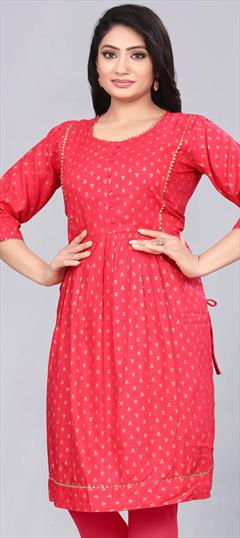 Casual Pink and Majenta color Kurti in Rayon fabric with Anarkali, Long Sleeve Printed work : 1930302