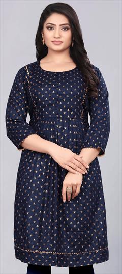 Casual Blue color Kurti in Rayon fabric with Anarkali, Long Sleeve Printed work : 1930303