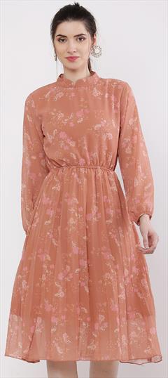 Casual Pink and Majenta color Dress in Georgette fabric with Printed work : 1930424