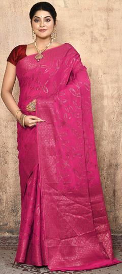 Bridal, Traditional, Wedding Pink and Majenta color Saree in Silk fabric with South Weaving, Zari work : 1930688