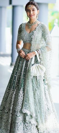 Bridal, Reception, Wedding Green color Lehenga in Net fabric with Flared Bugle Beads, Embroidered, Sequence work : 1930772