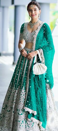 Bridal, Reception, Wedding Blue color Lehenga in Net fabric with Flared Bugle Beads, Embroidered, Sequence work : 1930780