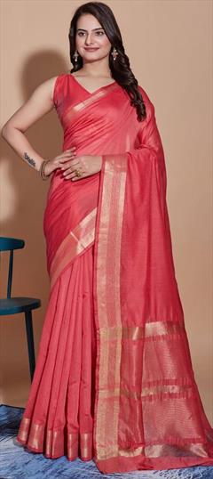Casual, Traditional Red and Maroon color Saree in Cotton fabric with Bengali Weaving work : 1930786