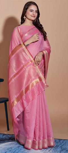 Casual, Traditional Pink and Majenta color Saree in Cotton fabric with Bengali Weaving work : 1930789