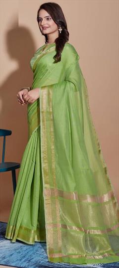 Casual, Traditional Green color Saree in Cotton fabric with Bengali Weaving work : 1930790