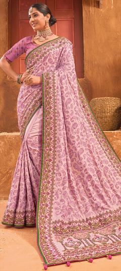 Bridal, Traditional, Wedding Pink and Majenta color Saree in Banarasi Silk fabric with South Cut Dana, Mirror, Moti work : 1930825