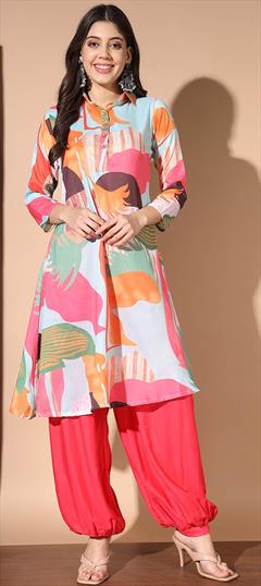 Casual, Summer Pink and Majenta color Co-ords Set in Muslin fabric with Printed work : 1930836