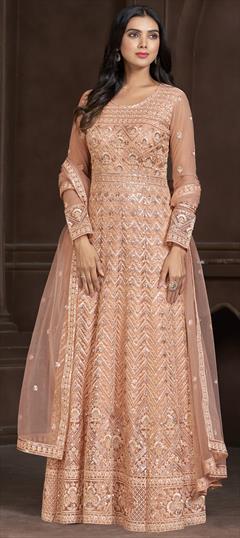 Bollywood Pink and Majenta color Salwar Kameez in Net fabric with Anarkali Embroidered, Resham, Stone, Thread work : 1931023