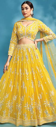 Bridal, Wedding Yellow color Ready to Wear Lehenga in Silk fabric with Embroidered, Sequence, Thread work : 1931337