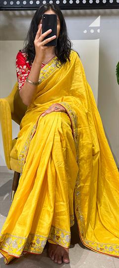 Festive, Party Wear, Traditional Yellow color Saree in Art Silk, Silk fabric with South Sequence, Thread, Zari work : 1931444