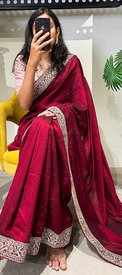 Festive, Party Wear, Traditional Red and Maroon color Saree in Art Silk, Silk fabric with South Sequence, Thread, Zari work : 1931445