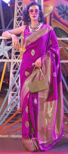 Summer, Traditional Pink and Majenta color Saree in Art Silk, Silk fabric with Bengali Weaving work : 1931490