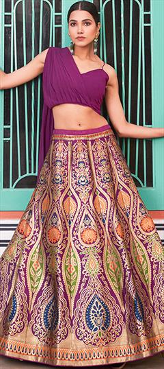 Festive, Reception Purple and Violet color Ready to Wear Lehenga in Banarasi Silk fabric with Flared Weaving, Zari work : 1931581