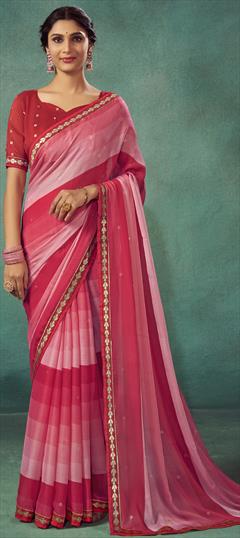 Festive, Party Wear, Reception Red and Maroon color Saree in Chiffon fabric with Classic Lace work : 1931635