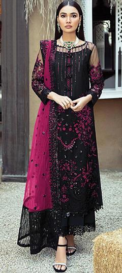 Festive, Party Wear Black and Grey, Pink and Majenta color Salwar Kameez in Faux Georgette fabric with Pakistani, Palazzo, Straight Sequence, Thread work : 1931804