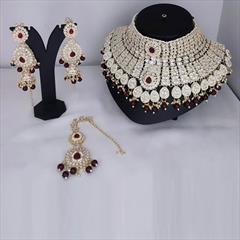Red and Maroon color Bridal Jewelry in Brass studded with CZ Diamond, Pearl & Gold Rodium Polish : 1931986