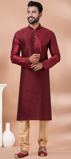 Festive, Wedding Red and Maroon color Kurta Pyjamas in Jacquard, Viscose fabric with Weaving work : 1932136